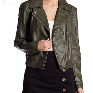 Free People Vegan Faux Leather Bomber Jacket Moss